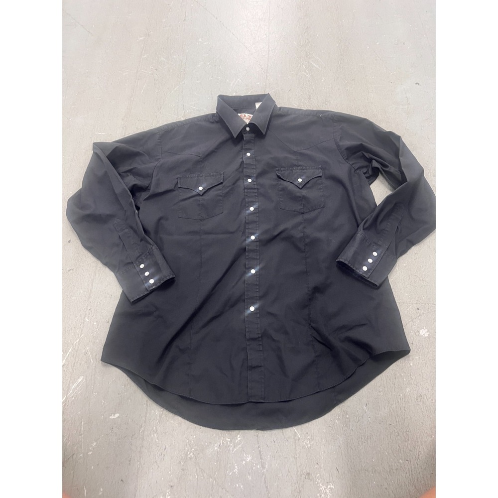 VTG 80s Ely Cattleman Western Shirt Mens XL Black Pearl Snap Long Sleeve Cowboy